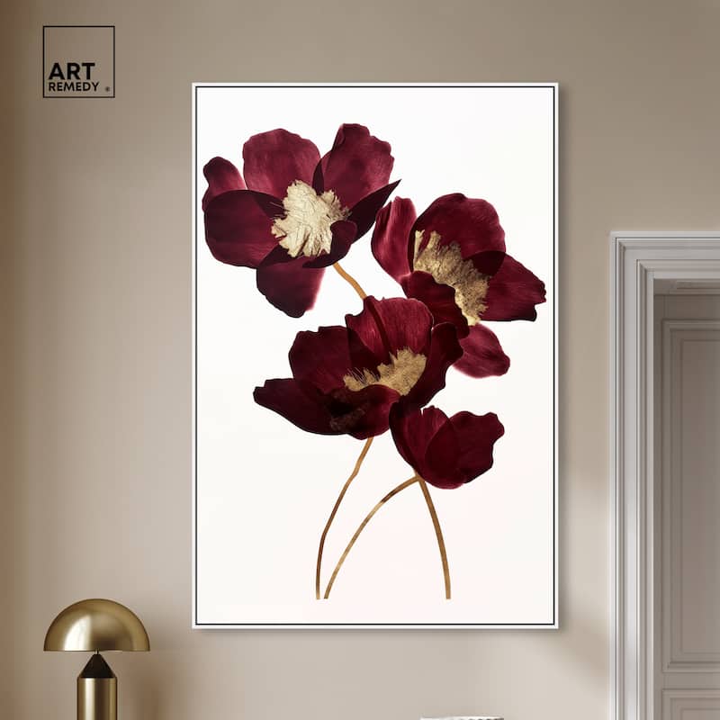 Art Remedy Wine Flowers Framed Floral Fine 1 Piece Canvas Wall Art