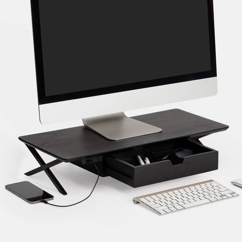 Jani Wood Monitor Stand Riser Desk - Ergonomic Design Stand, Desktop Organizer Table for Home, Office Workspace, Gaming Desk - Black
