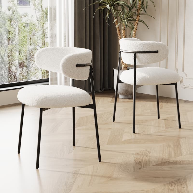 Teddy Velvet Dining Chairs Set of 2, Ergonomic Armless Upholstered Dining Chair, Kitchen Side Chairs with Metal Legs