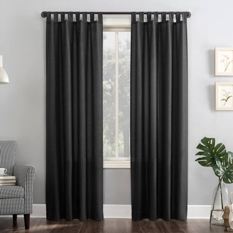 No. 918 Jacob Heathered Texture Semi-Sheer Tab Top Curtain Panel, Single Panel - 40" x 63" - Coal