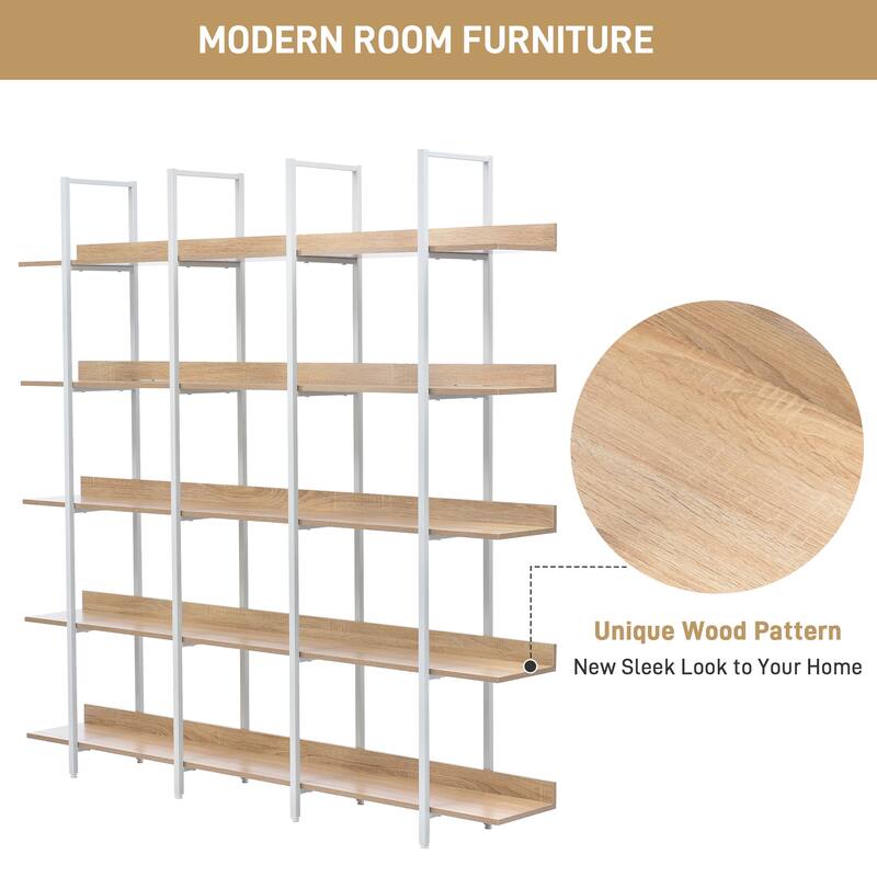 5 Tier Bookcase Home Office Open Bookshelf with Metal Frame