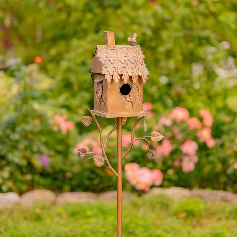 Country Style Iron Birdhouse Stake "Chimney House"