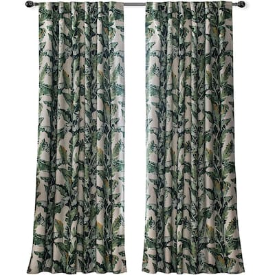 DriftAway Tropical Leaves Botanical Pattern Back Tabs Lined Window Curtains - 52" width x 84 " length - 52" width x 84 " length