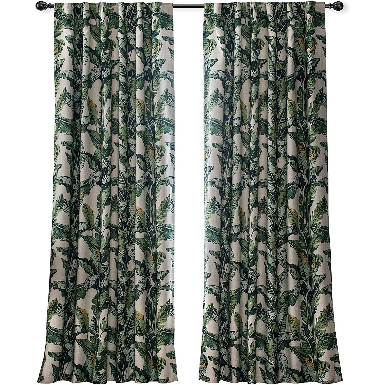 DriftAway Tropical Leaves Botanical Pattern Back Tabs Lined Window Curtains - 52" width x 84 " length - 52" width x 84 " length