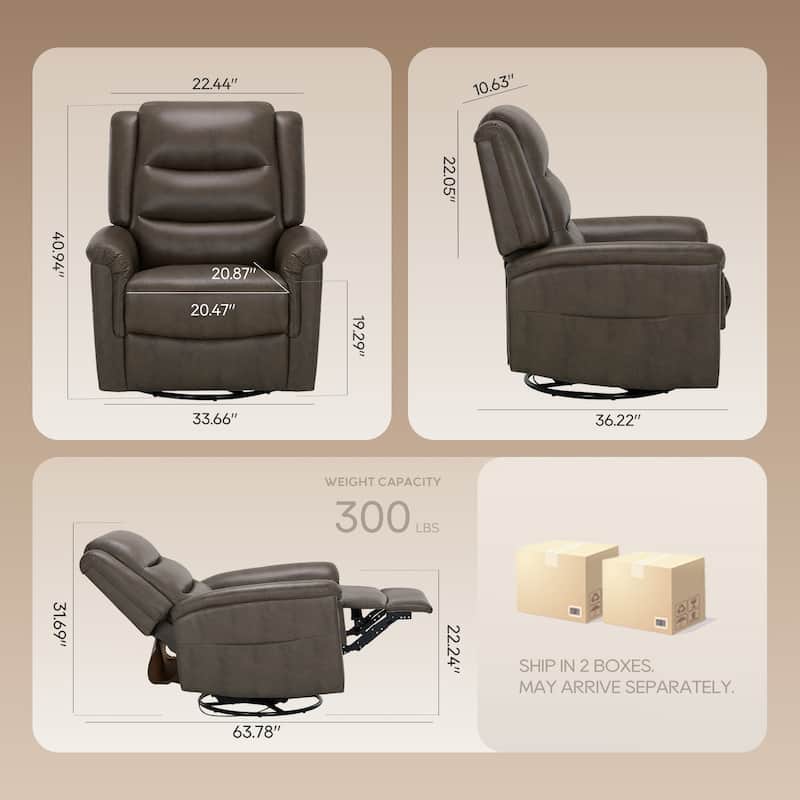 Premium Leather Swivel Recliner Chair with Rocking Motion Wide Seat Thick Cushioned Back