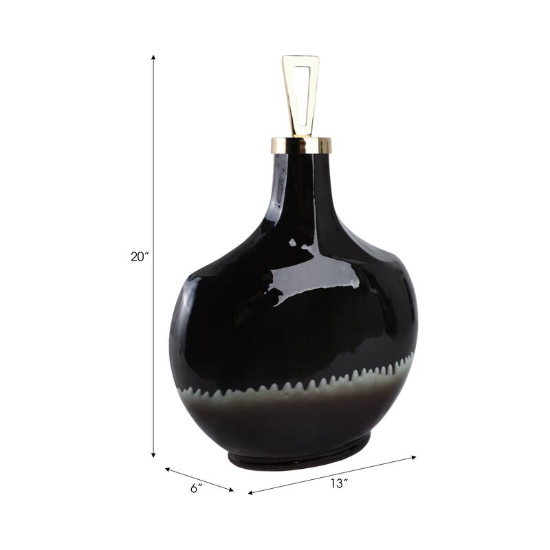 Glass Decorative Vase Modern Sculptural Metal Accent Artisan Details