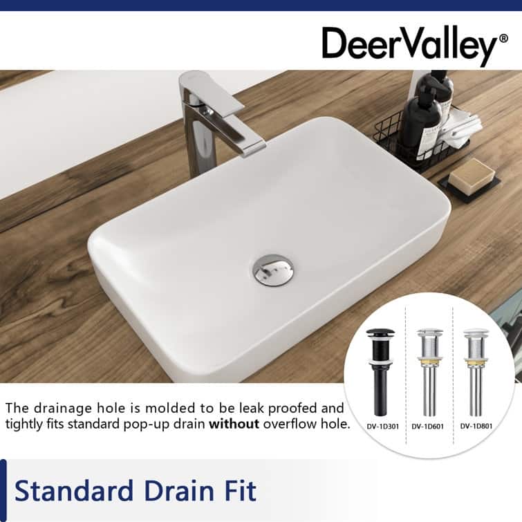 DeerValley Ally 12'' White Ceramic Rectangular Vessel Bathroom Sink
