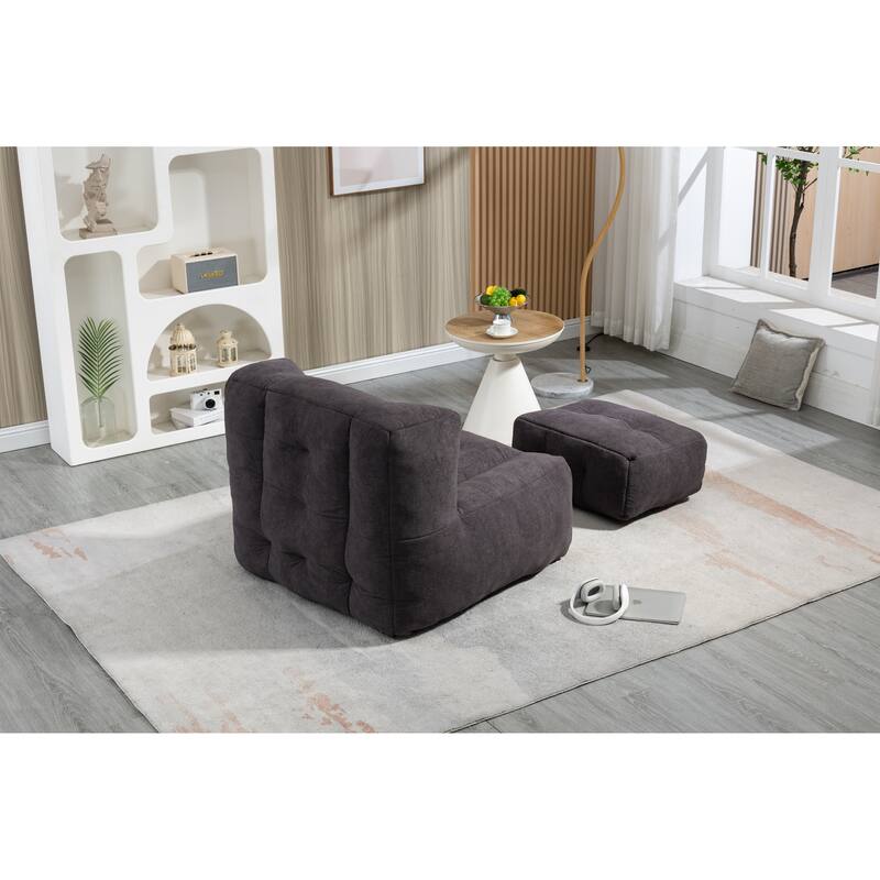 Fluffy Bean Bag Chair Lazy Bean Bag Sofa Chair for Adults and Children, Lounge Chairs with Memory Foam and Ottoman, Black