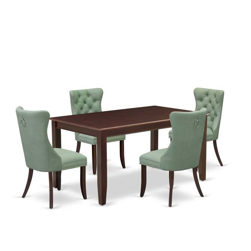 5-Piece Mahogany Finish Solid Wood Top-Rectangular Dining Room Set-Seats 4
