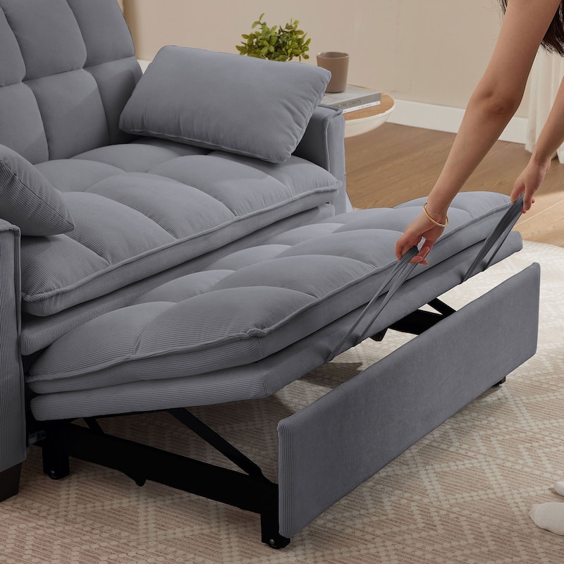 48.03" Pin Striped Fabric 3 in 1 Convertible 2 Seater Sleeper Sofa Bed