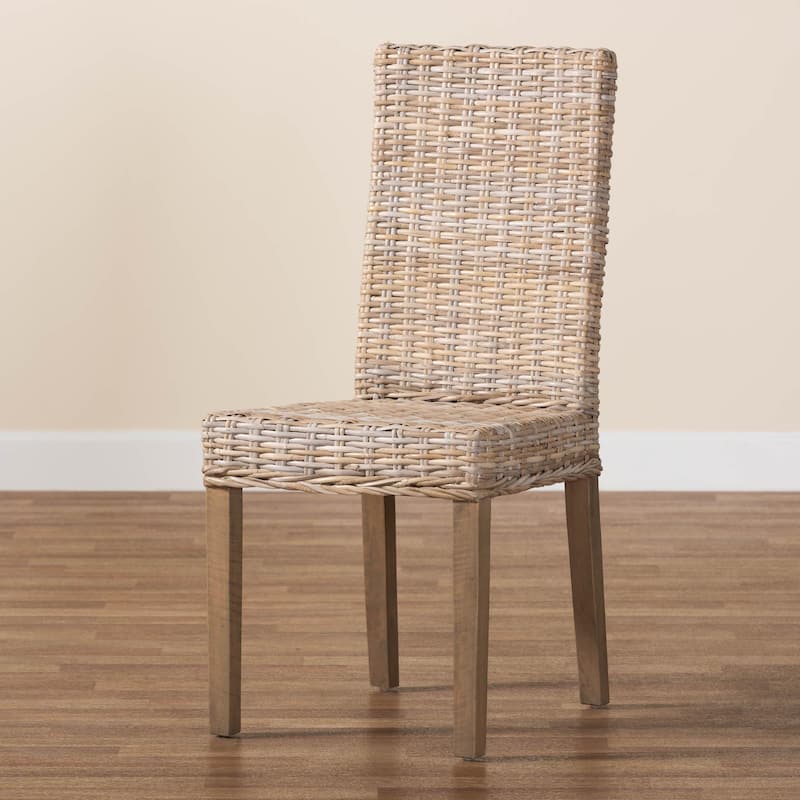 bali & pari Nevina Bohemian Grey Kubu Rattan and Mango Wood Dining Chair