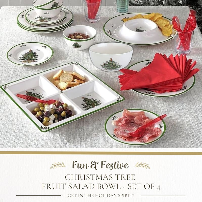 Spode Christmas Tree Set of 4 Fruit Salad Bowls - 5.5 Inch