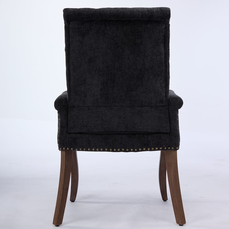 Roomfitters Chenille Upholstered Dining Chair, Tufted High-Back Accent Armchair with Curved Wood Legs
