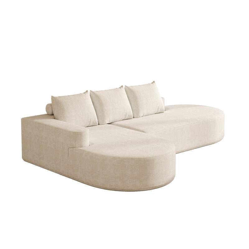 L Shaped Modular Curved Sectional Sofa, Chenille Upholstered 3 Seat Sofa, Corner Sofa with 3 Pillows for Living Room, Bedroom