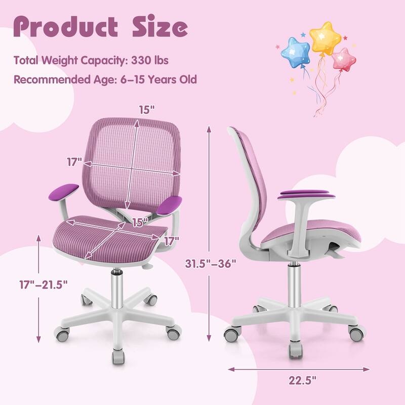 Costway Kids Desk Armchair Swivel Mesh Children Computer Chair with - See Details
