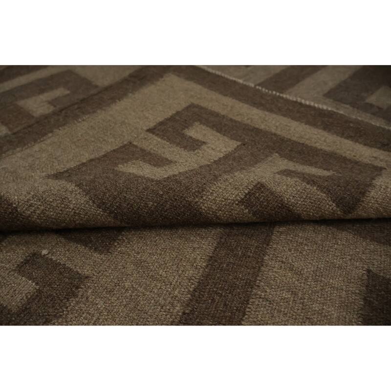 Hand Woven Oriental 100% Wool Carpet Southwestern Tribal Brown Kilim Area Rug - 12' 9'' X 9' 9''