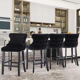 Elegant Velvet Padded Wing Back Bar Stool Set - Black