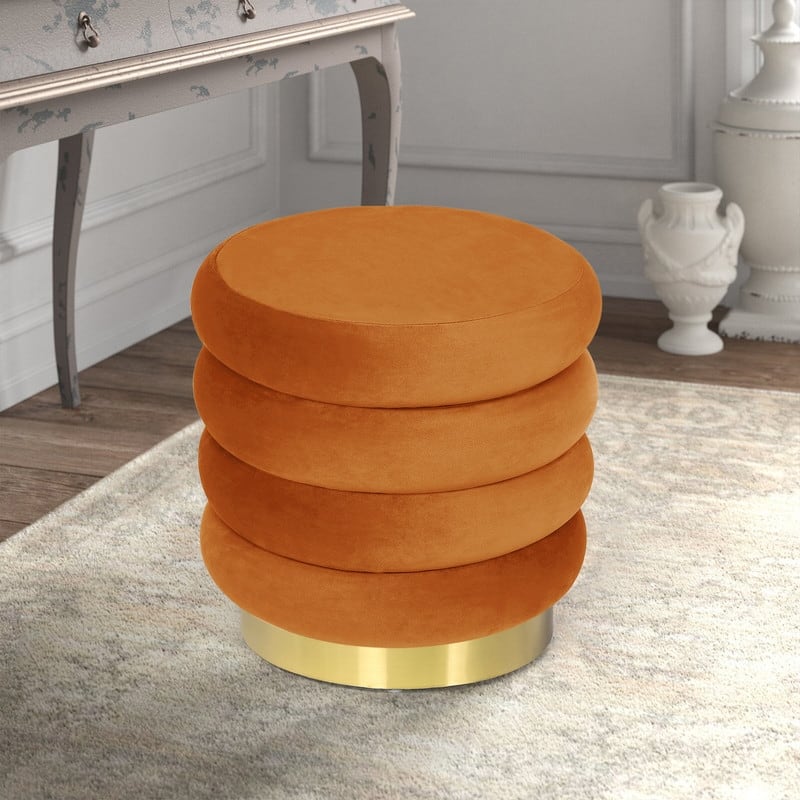 Adeco Round Velvet Ottoman Upholstered Foot Stool