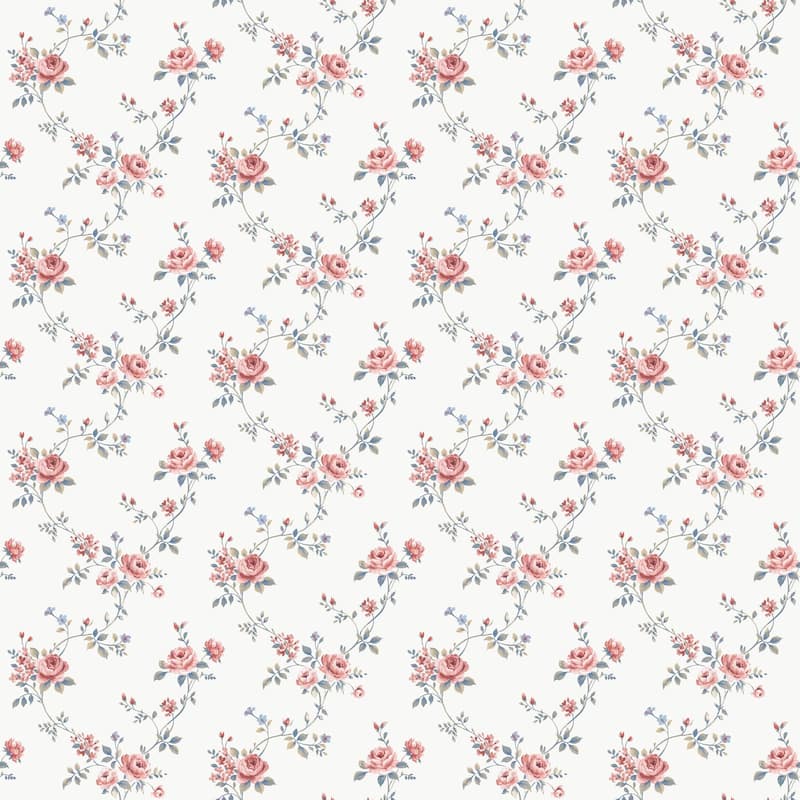 Galerie Wallcoverings Miniatures 3 Rose Floral Trail Design Vinyl on Non-woven Matte Wallpaper Roll - 33 feet x 21 inches - Red/Beige