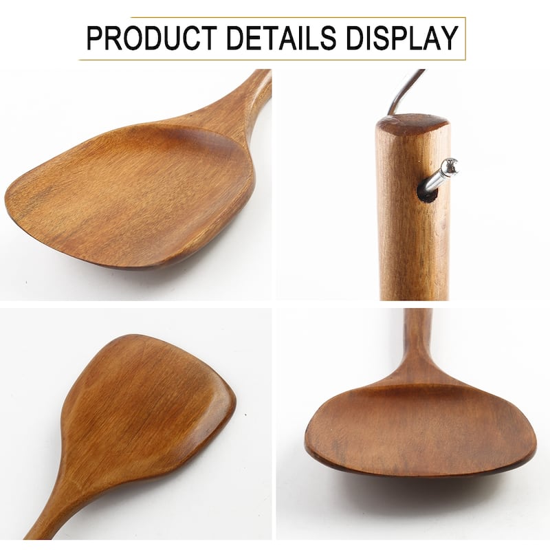 Wooden Turner Stir Frying Wok Spatula Kitchen Pan Cooking Baking Brown - 14.8" x 3.5"(L*W)