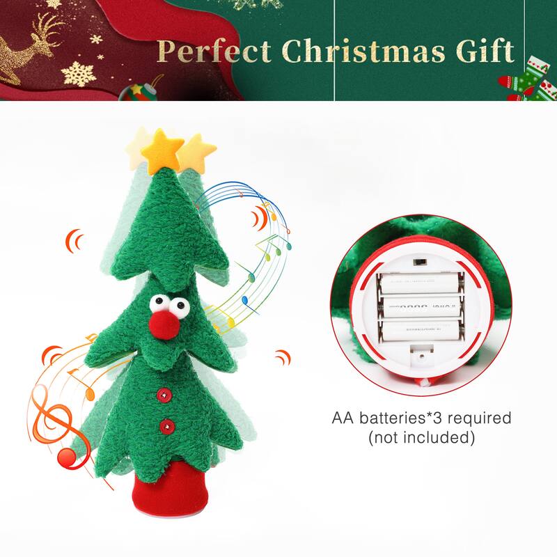 Animated Singing Green 17" Tall Christmas Tree Holiday Decoration, Battery Operated - 17" H x 7.5" W x 4.5" D