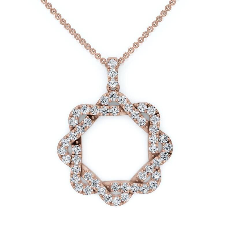 Bliss Diamond 1Ct Intertwined Circle Diamond Pendant Women's Gold Necklace Lab Grown - Rose