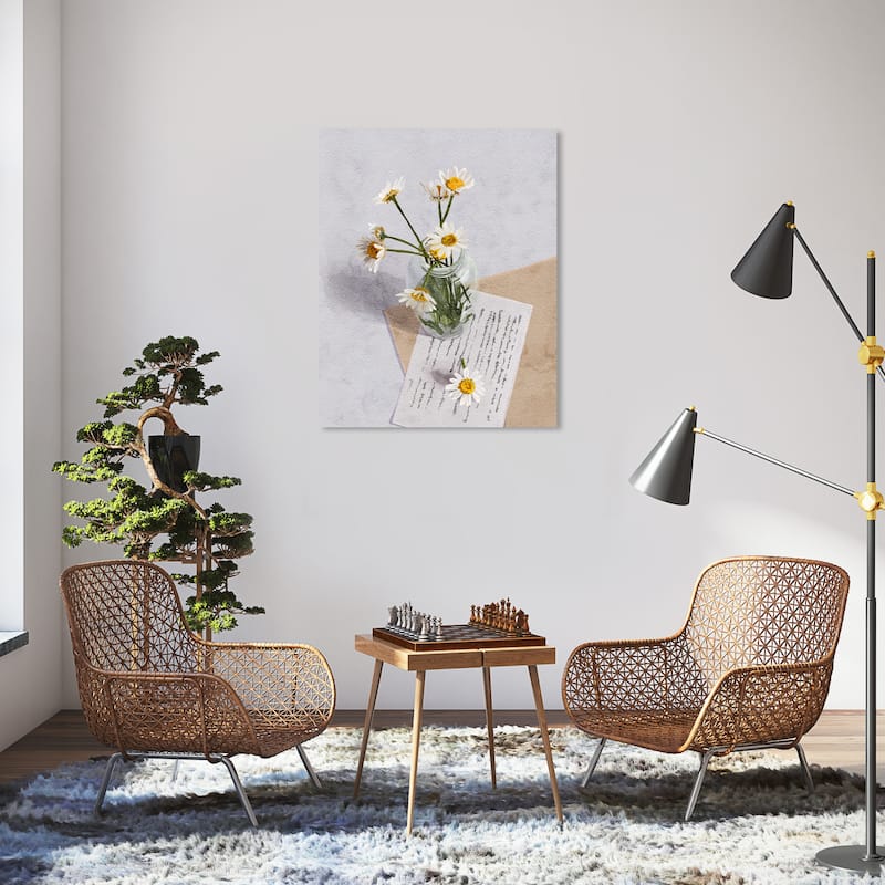Wynwood Studio Canvas Floral and Botanical Floral Letter Yellow and Beige Farmhouse Wall Art Canvas Print - 30 x 36