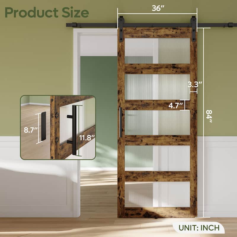 36 in × 84 in Sliding Frosted Glass Barn Door Interior Door with Installation Hardware Kit - N/A