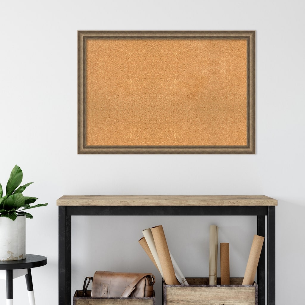 Angled Bronze Wood Framed Natural Corkboard Bulletin Board