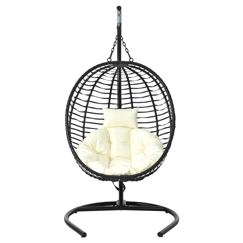 Single Person Folding Egg Chair with Stand, Hanging Egg Chair, Wicker Hammock Swing Chair with Adjustable Anti-Slip Feet