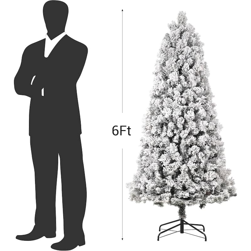 Prelit Snow Flocked Christmas Tree, Artificial Xmas Tree - N/A