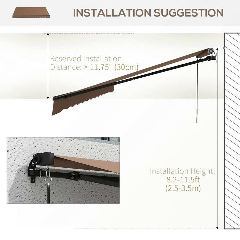 12'x10' Retractable Awning,UV Resistant Sunshade Shelter for Deck,Yard