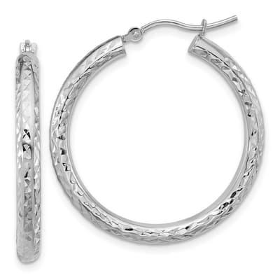 Curata 14k White Gold Sparkle Cut Round Hoop Earrings - 30x30mm