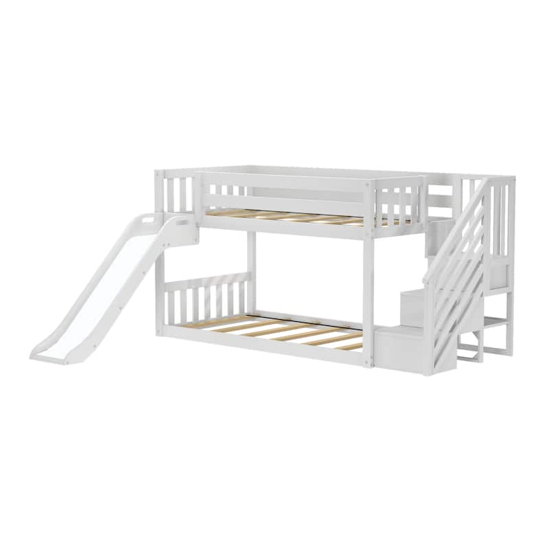 Max and Lily Classic Low Bunk with Stairs, Easy Slide and Curtain