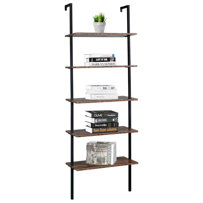 Wall Mounted Bookcase 5-Tier Open Ladder Shelf Bookshelf