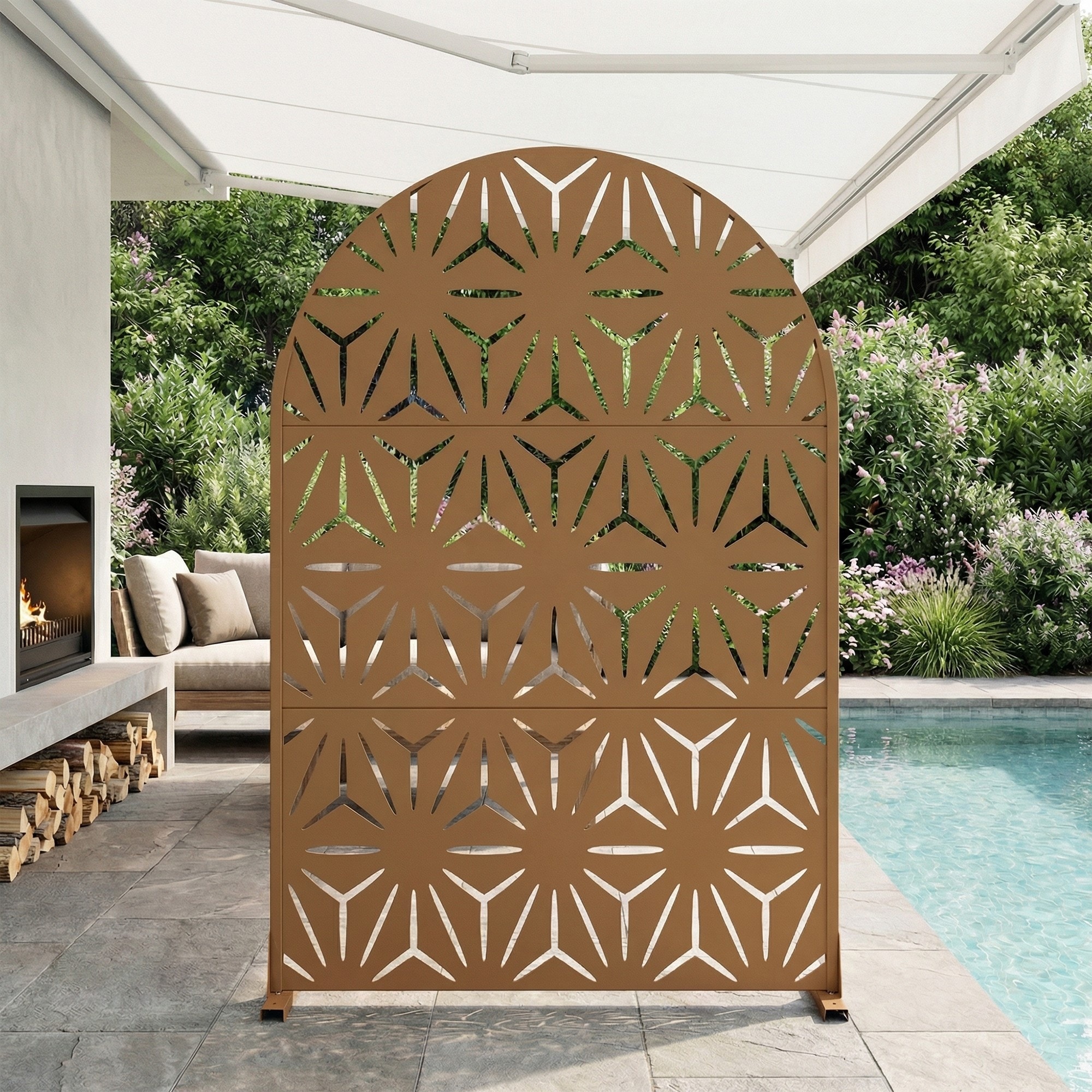 Outdoor Freestanding Metal Privacy Screen Decorative Partition Panel for Patio Garden Balcony