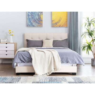 GZMR Upholstered Platform Bed Frame Linen Queen Size