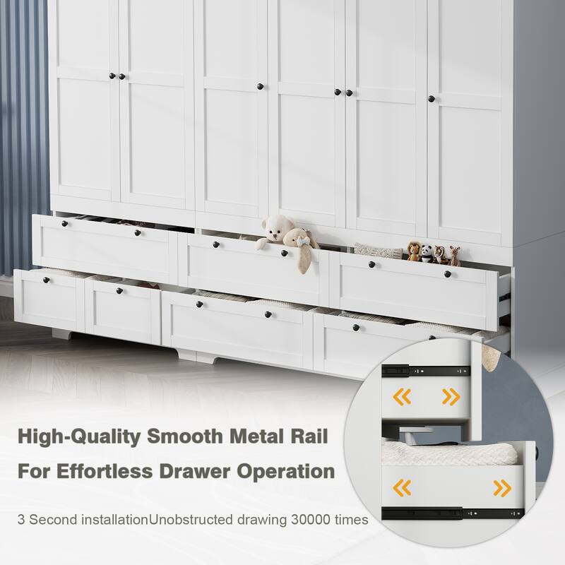 Gyomojoy Large White Wardrobe Closet with Drawers & Doors, Modular Armoire with Hanging Rods, Apartment & Dorm Storage