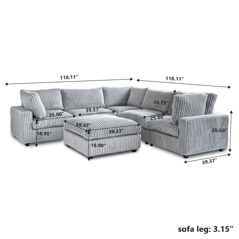 Cloud Corner Sofa Soft Plush Upholstered Modular Sectional Sofa Down Filled Living Room Couch