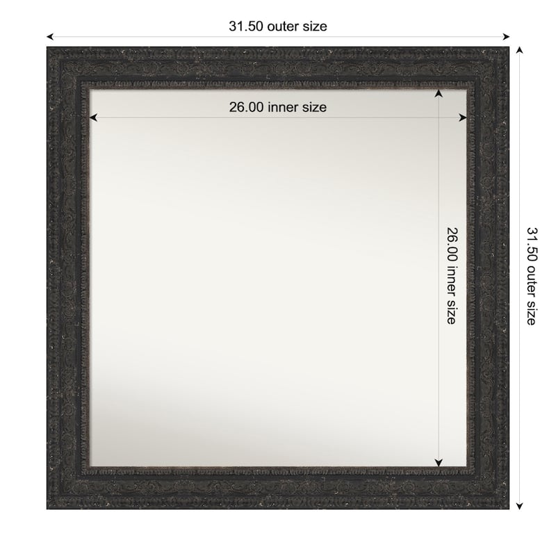 Attic Aged Non-Beveled Wood Framed Bathroom Vanity Wall Mirror - 32 x 32 in - Attic Aged Black