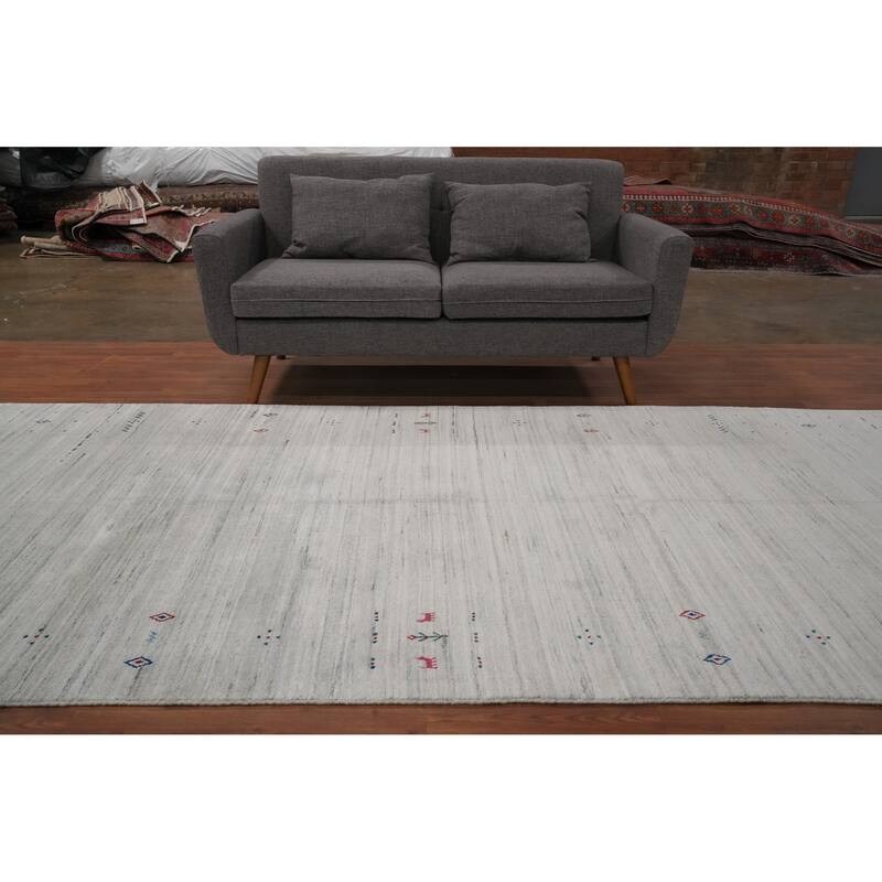 Hand Knotted Oriental Viscose Silk Carpet Tribal Animal Pictorial Greys & Charcoal Gabbeh Area Rug - 11' 10'' X 5' 2''