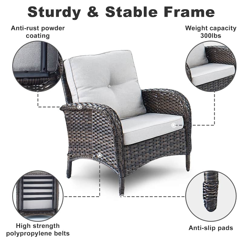 Gymojoy Outdoor Loveseat Sofa Club Chair Table Set with PE Wicker