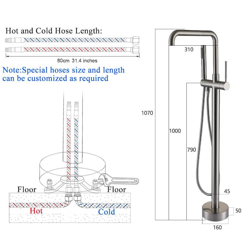 Topcraft Floor Mounted Bathtub Filler with Handheld Showerhead