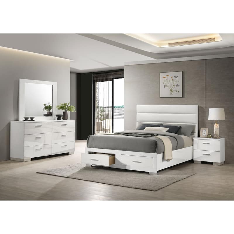 Felicity Platform Bedroom Set White - Queen - 4 Piece
