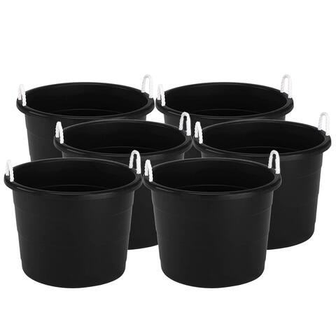 Homz 18 Gallon Plastic Utility Storage Bucket Tub w/ Rope Handles, Black, 6 Pack - 4