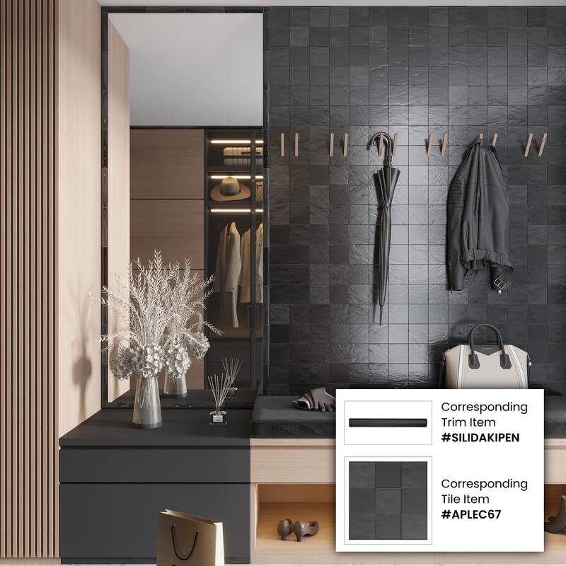 Apollo tile 1.25" x 8" Duchess Matte Glossy Black Ceramic Tile (0.67 sq ft/case) - 10 Pack