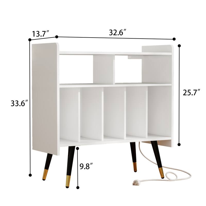 Retro Vinyl Stand with Charging Hub, Record Player Stand with Power Outlet and USB Ports