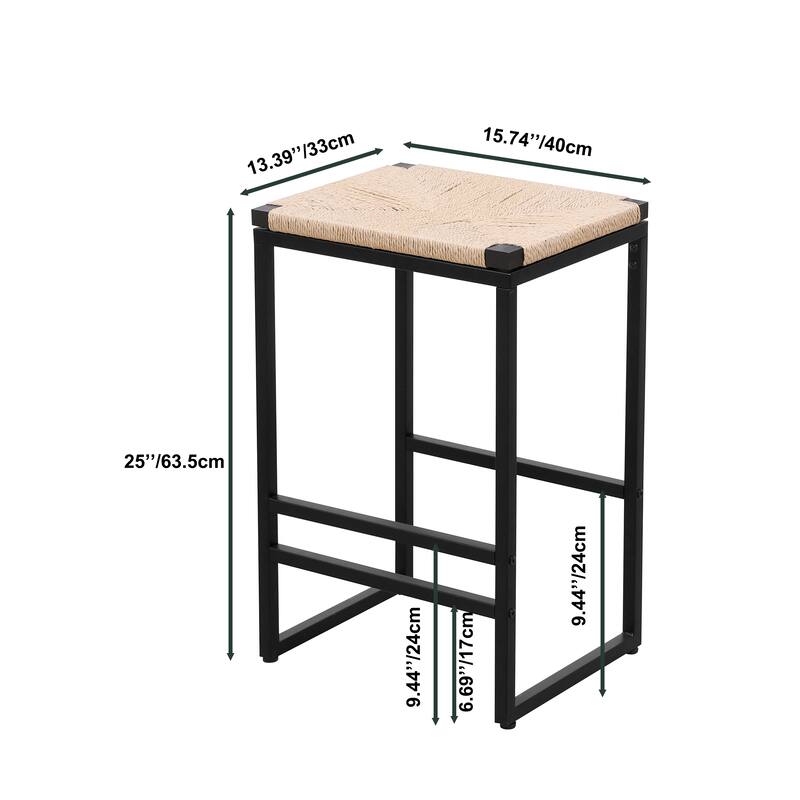 Set of 2 Water Hyacinth Woven Bar Stools for Kitchen Counter Water Hyacinth Grass Backless Barstools with Footrest