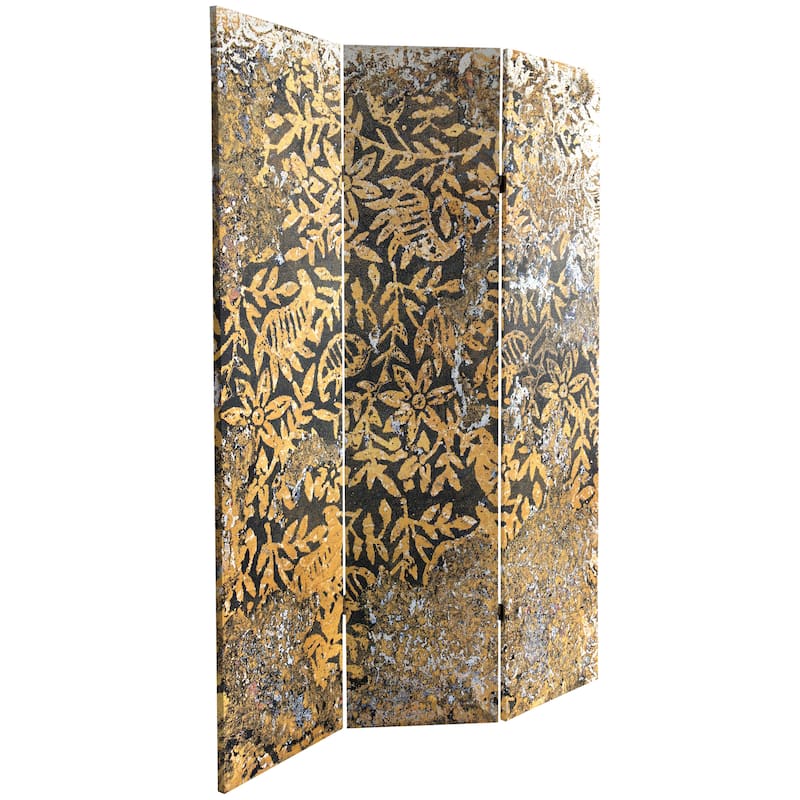 6 ft. Tall Flowering Gold Canvas Room Divider