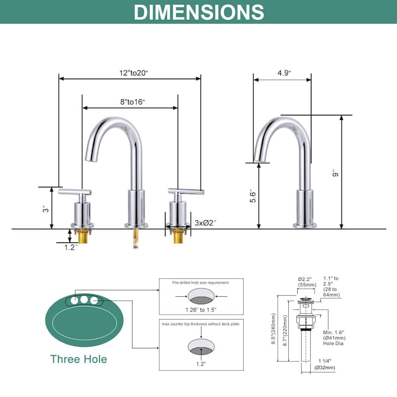 WOWOW Widespread 8 in.Double Handle Bathroom Faucet